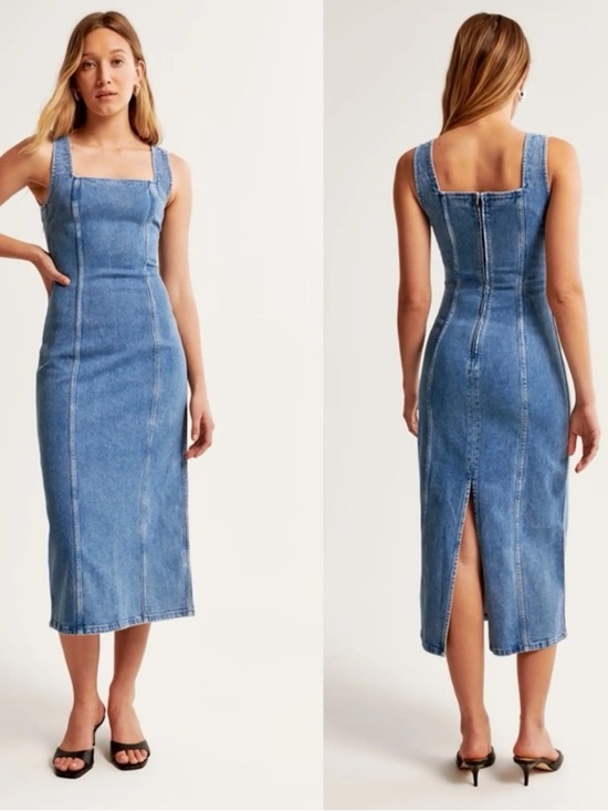 Abercrombie & Fitch Dresses & Skirts - Abercrombie & Fitch XS Blue Denim Sleeveless Square Neck Column Midi Dress NWT